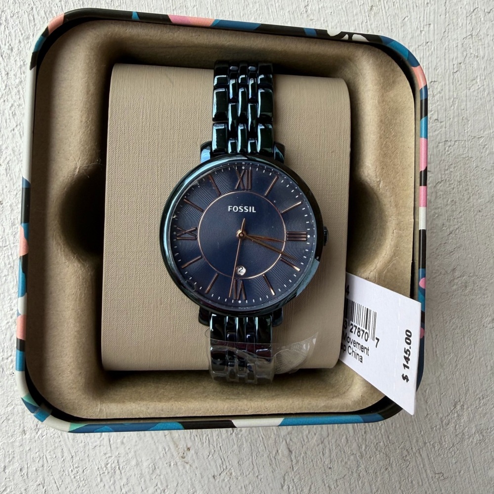 Fossil Men's Blue Metallic Bracelet Watch with Rose-Gold Accents